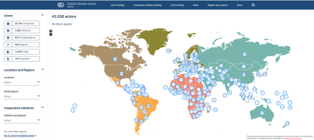 Mapa mostra países do mundo e quantidade de atores engajados em ações climáticas.