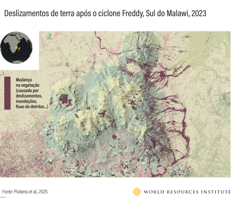 Gráfico sobre deslizamentos de terra após ciclone Freddy, Sul do Malawi