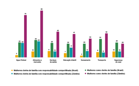 Tipos de serviços afetados durante eventos climáticos extremos, segundo mulheres chefes de família ou com responsabilidade compartilhada no Brasil e na Zâmbia