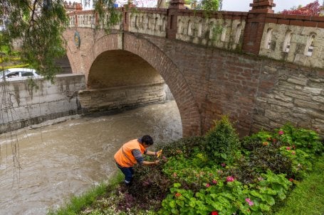 É possível ver trabalhadores mantendo ativamente as centenas de espaços verdes públicos pela cidade de Loja
