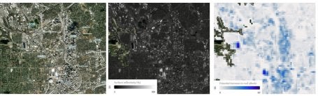Plataforma Cool Cities Lab mostrando onde o uso de telhados refletivos tem maior impacto na redução do calor urbano em Atlanta. 