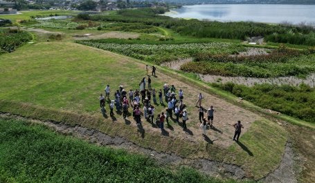 pessas reunidas em grande parque natural no meio da cidade
