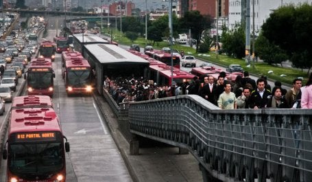 New research shows that bus rapid transit (BRT) systems like Bogotá's TransMilenio (pictured) have a wide range of benefits for quality of life in cities. Photo credit: EMBARQ 