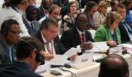 O ministro do Meio Ambiente, Sarney Filho, durante anúncio na COP13 (Foto: Aurélio Padovezi/WRI Brasil)
