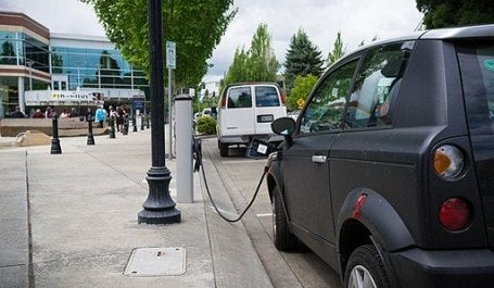 imagem mostra carro elétrico em carregamento