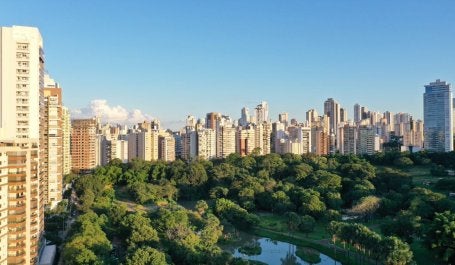 foto de grande parque urbano cercado de prédios