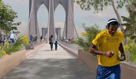 Imagem do projeto Brooklyn Bridge Forest mostra proposta para a ponte