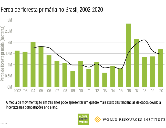 Gráfico de perda de florestas no Brasil