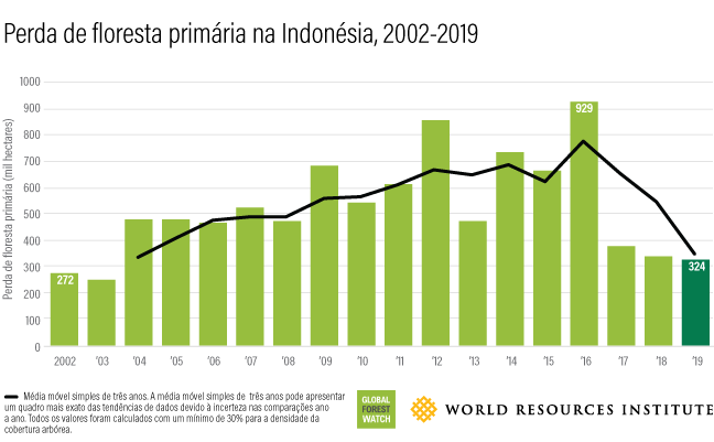 Gráfico de perda de cobertura florestal na Indonésia